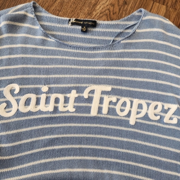 Adrienne Vittadini Light Blue and White Striped Top - Picture 2 of 5